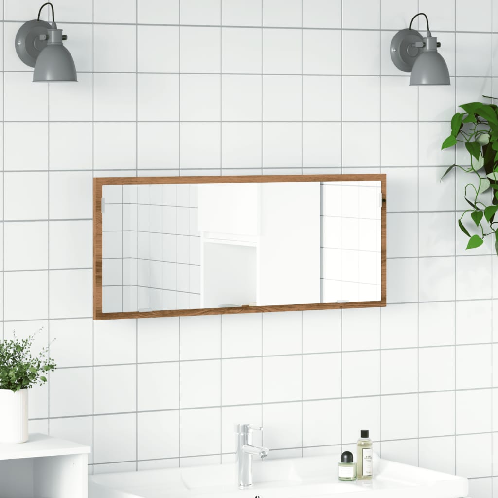 vidaXL Oglindă baie LED stejar artizanal, 100x8,5x37 cm lemn prelucrat