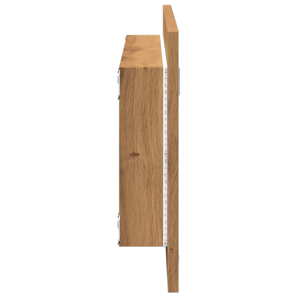 vidaXL Oglindă baie LED stejar artizanal, 100x8,5x37 cm lemn prelucrat
