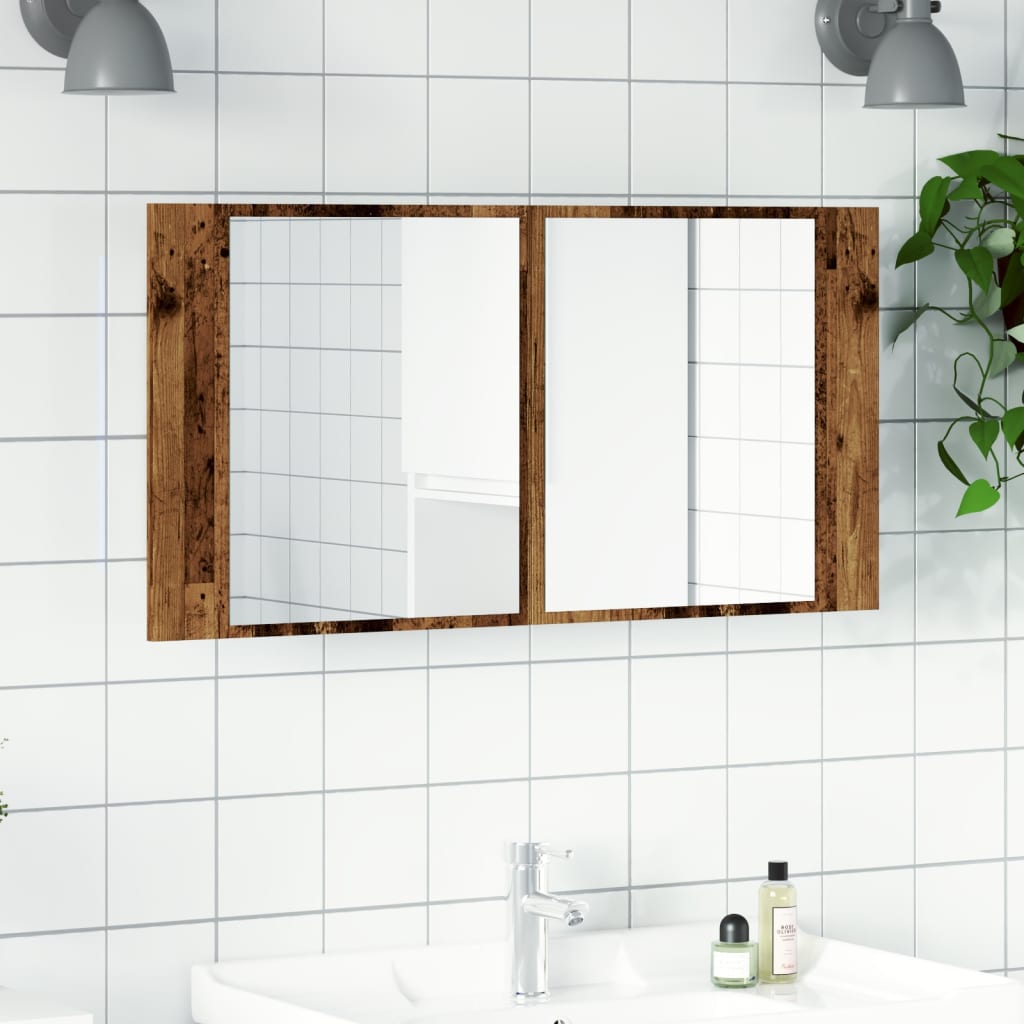vidaXL Dulap cu oglindă & LED, lemn vechi, 90x11x45 cm, lemn prelucrat vidaXL Dulap cu oglindă & LED, lemn vechi, 90x11x45 cm, lemn prelucrat