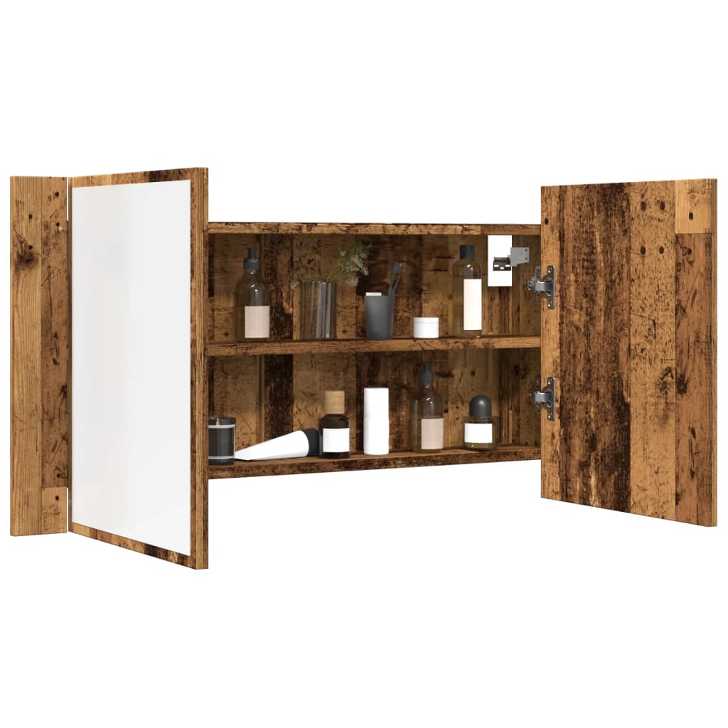 vidaXL Dulap cu oglindă & LED, lemn vechi, 90x11x45 cm, lemn prelucrat vidaXL Dulap cu oglindă & LED, lemn vechi, 90x11x45 cm, lemn prelucrat