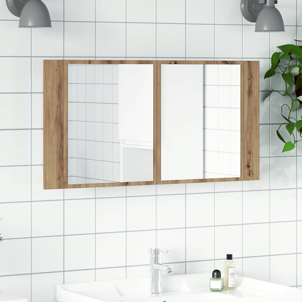 vidaXL Dulap cu oglindă & LED stejar artizanal 90x12x45 cm lemn vidaXL Dulap cu oglindă & LED stejar artizanal 90x12x45 cm lemn
