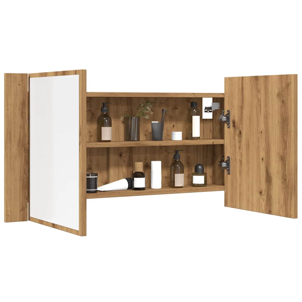 vidaXL Dulap cu oglindă & LED stejar artizanal 90x12x45 cm lemn vidaXL Dulap cu oglindă & LED stejar artizanal 90x12x45 cm lemn