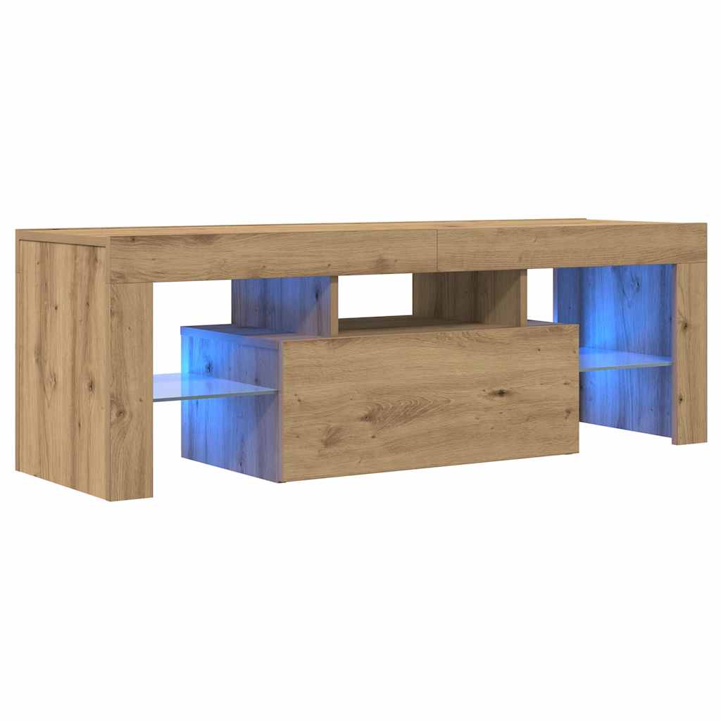vidaXL Dulap TV cu LED stejar artizanal 120x36,5x40 cm lemn prelucrat