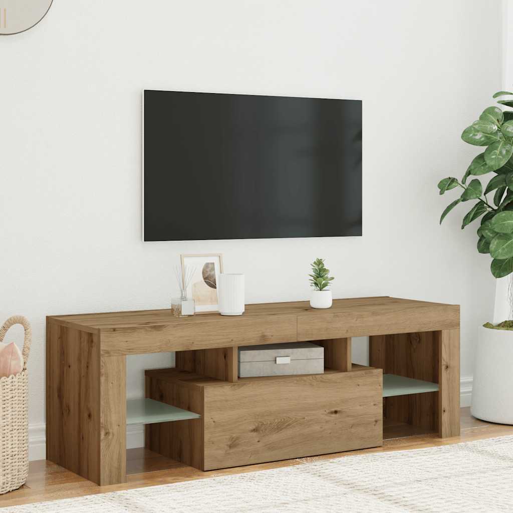vidaXL Dulap TV cu LED stejar artizanal 120x36,5x40 cm lemn prelucrat