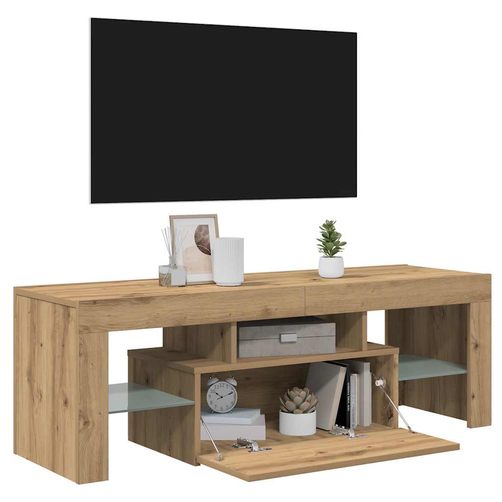vidaXL Dulap TV cu LED stejar artizanal 120x36,5x40 cm lemn prelucrat