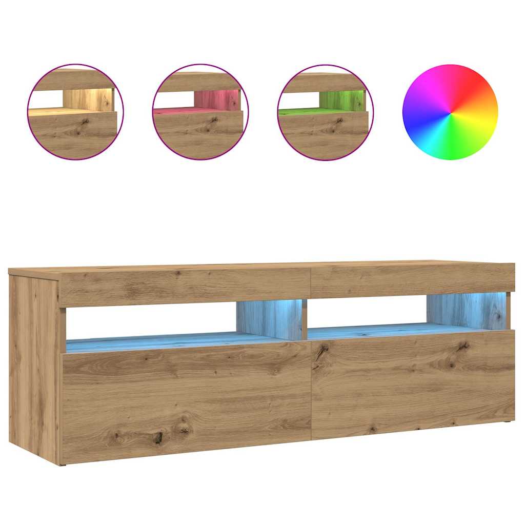vidaXL Dulap TV cu LED stejar artizanal 120x35x40 cm lemn prelucrat