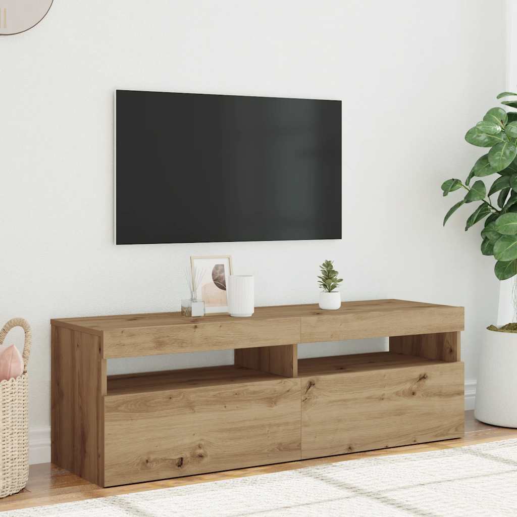 vidaXL Dulap TV cu LED stejar artizanal 120x35x40 cm lemn prelucrat