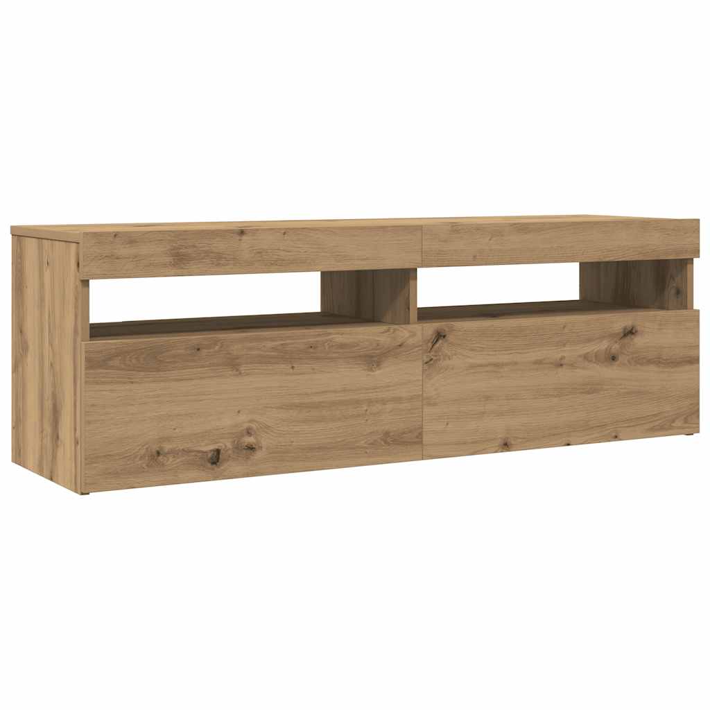 vidaXL Dulap TV cu LED stejar artizanal 120x35x40 cm lemn prelucrat