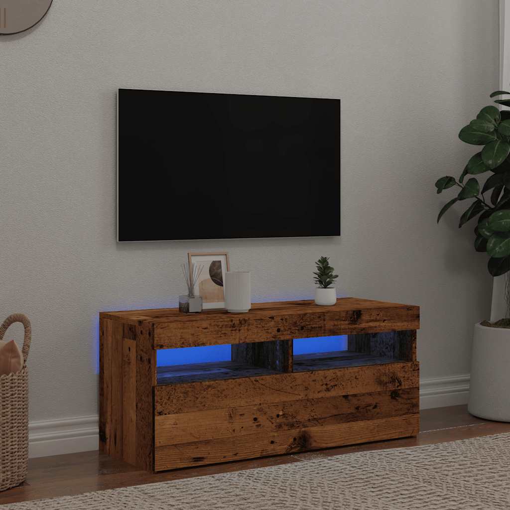vidaXL Dulap TV cu lumini LED lemn vechi 90x35x40 cm lemn prelucrat vidaXL Dulap TV cu lumini LED lemn vechi 90x35x40 cm lemn prelucrat