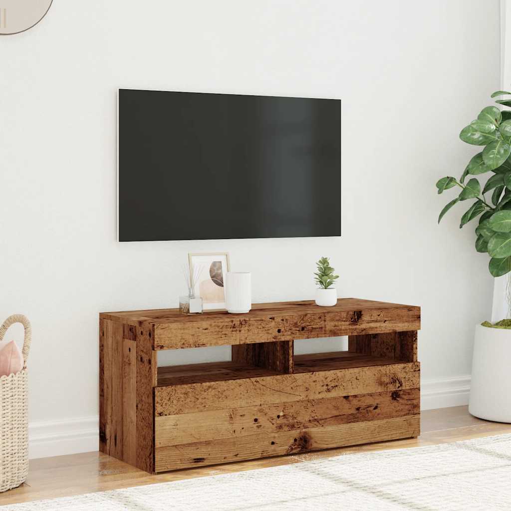 vidaXL Dulap TV cu lumini LED lemn vechi 90x35x40 cm lemn prelucrat vidaXL Dulap TV cu lumini LED lemn vechi 90x35x40 cm lemn prelucrat