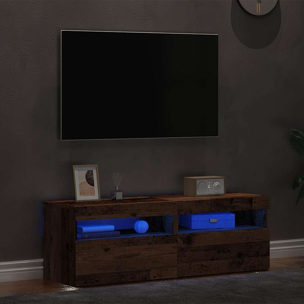 vidaXL Dulapuri TV cu lumini LED, 2 buc., lemn vechi, lemn prelucrat