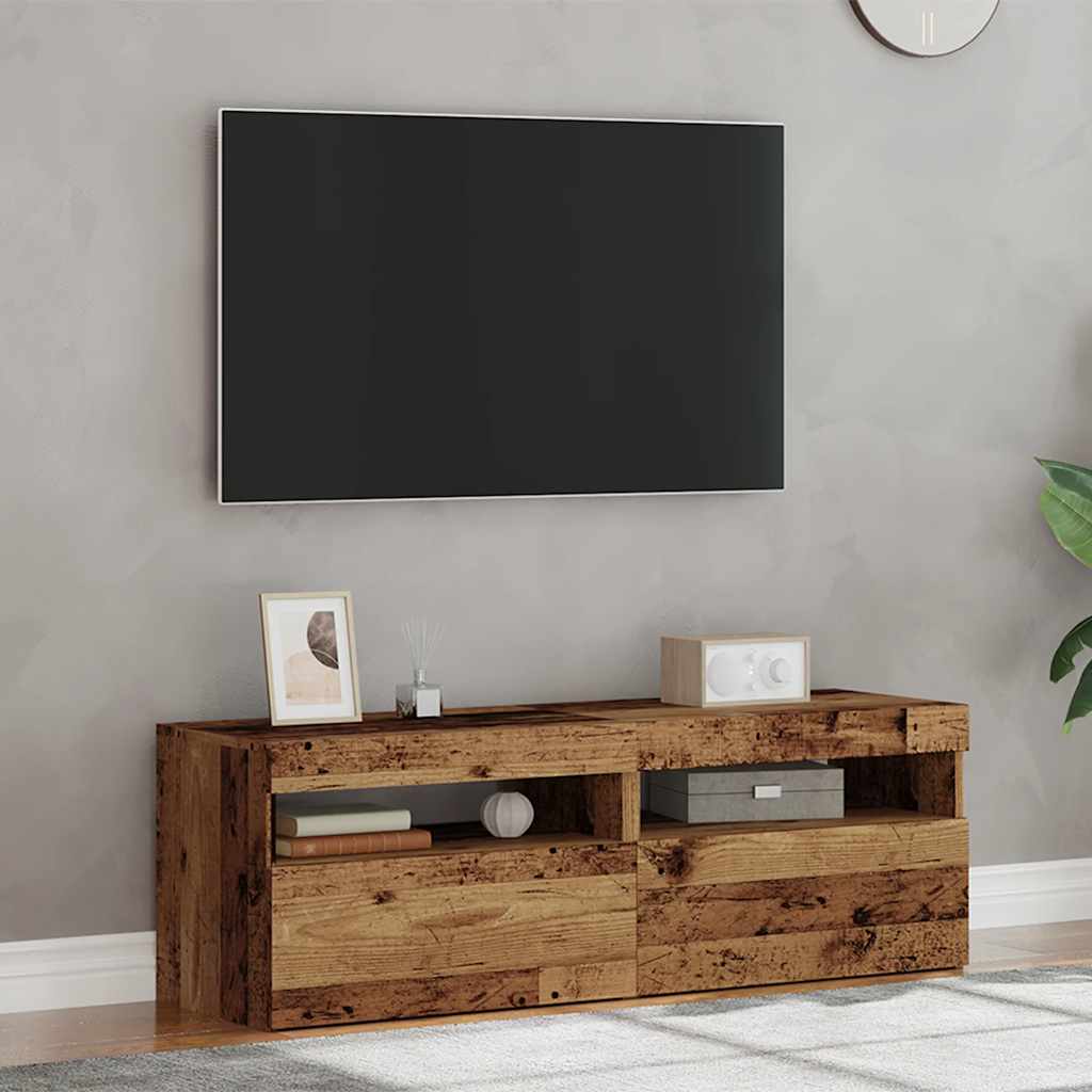 vidaXL Dulapuri TV cu lumini LED, 2 buc., lemn vechi, lemn prelucrat