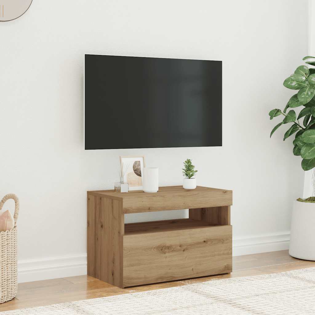 vidaXL Dulap TV cu LED stejar artizanal 60x35x40 cm lemn prelucrat