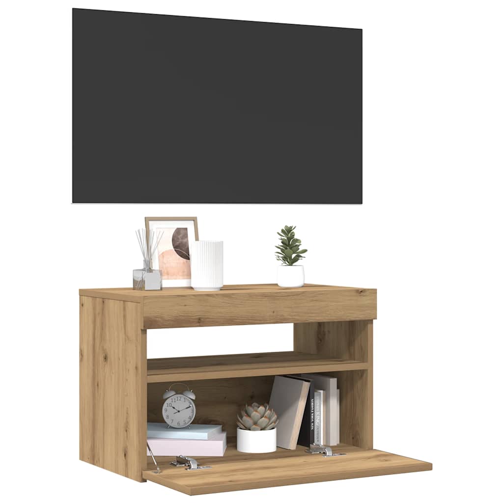 vidaXL Dulap TV cu LED stejar artizanal 60x35x40 cm lemn prelucrat