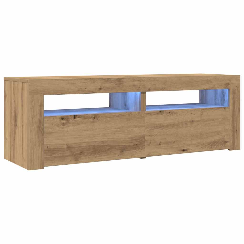 vidaXL Dulap TV cu LED stejar artizanal 120x35x40 cm lemn prelucrat