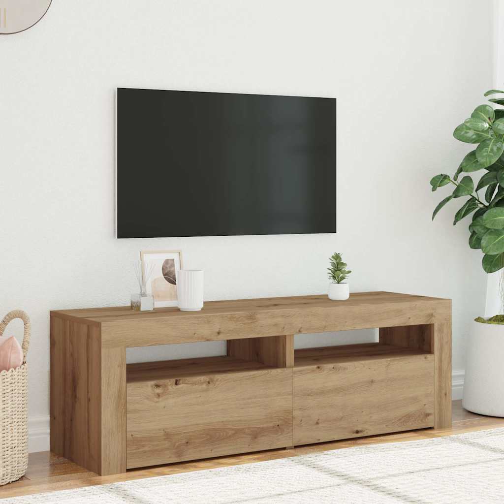 vidaXL Dulap TV cu LED stejar artizanal 120x35x40 cm lemn prelucrat