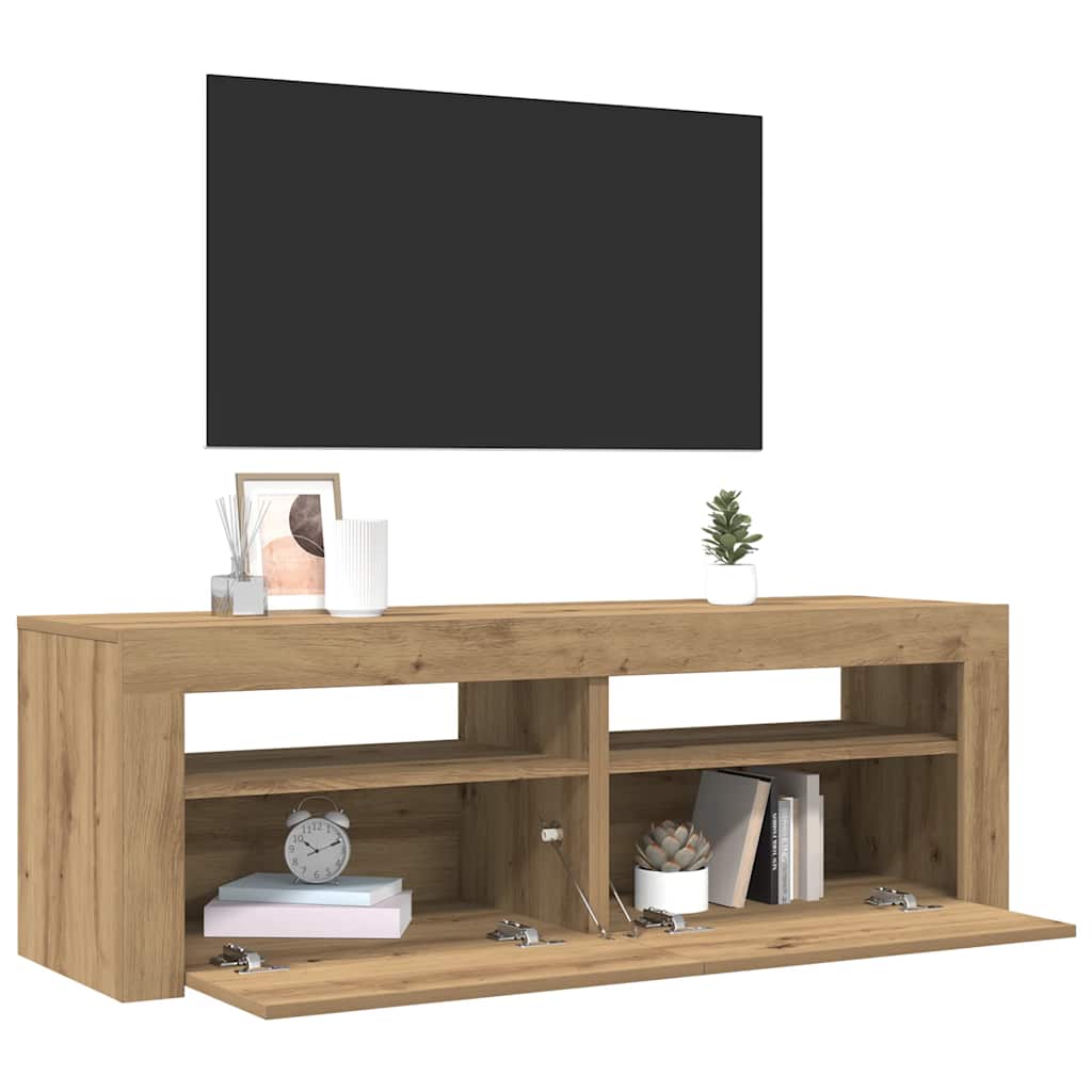vidaXL Dulap TV cu LED stejar artizanal 120x35x40 cm lemn prelucrat