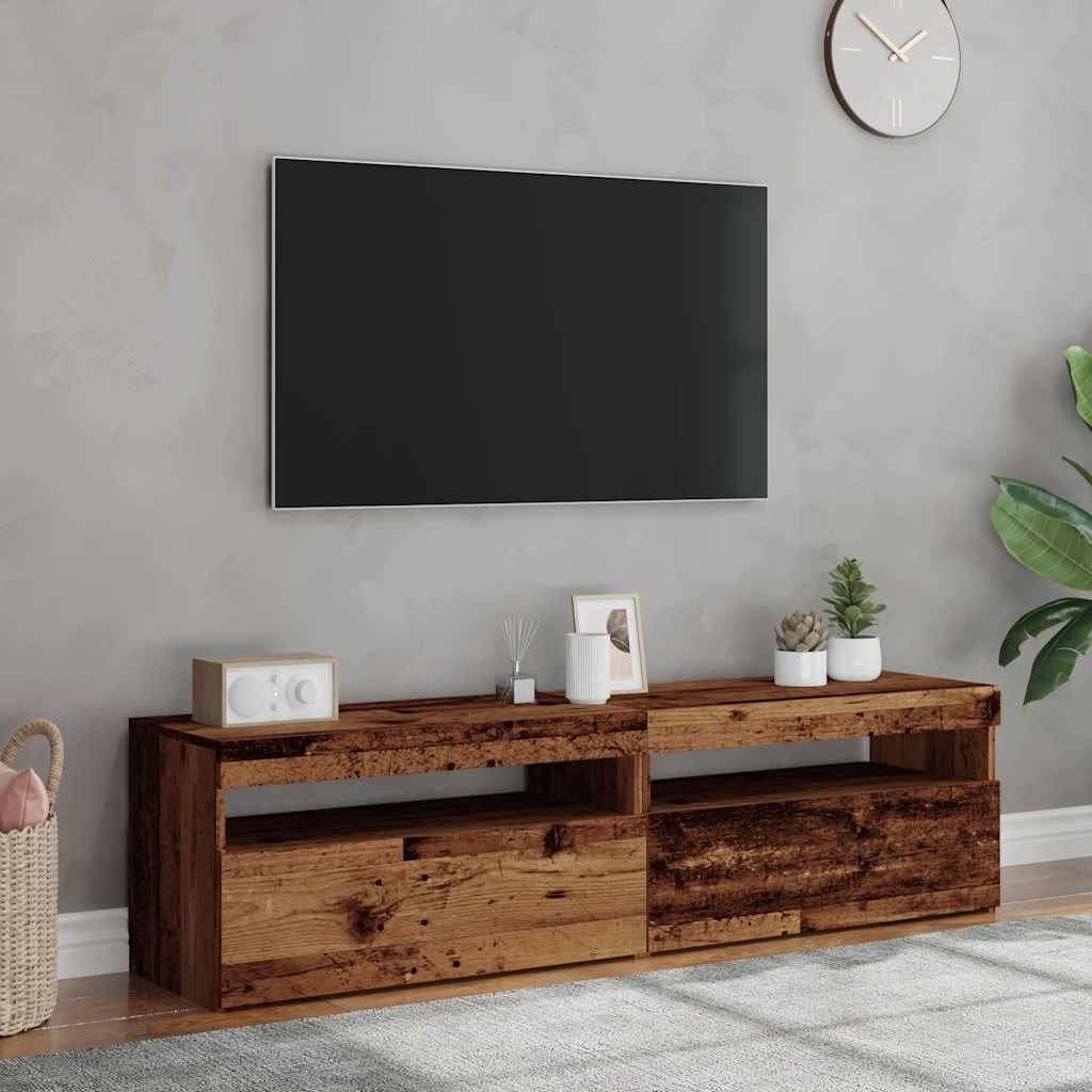 vidaXL Dulapuri TV cu lumini LED, 2 buc., lemn vechi, lemn prelucrat