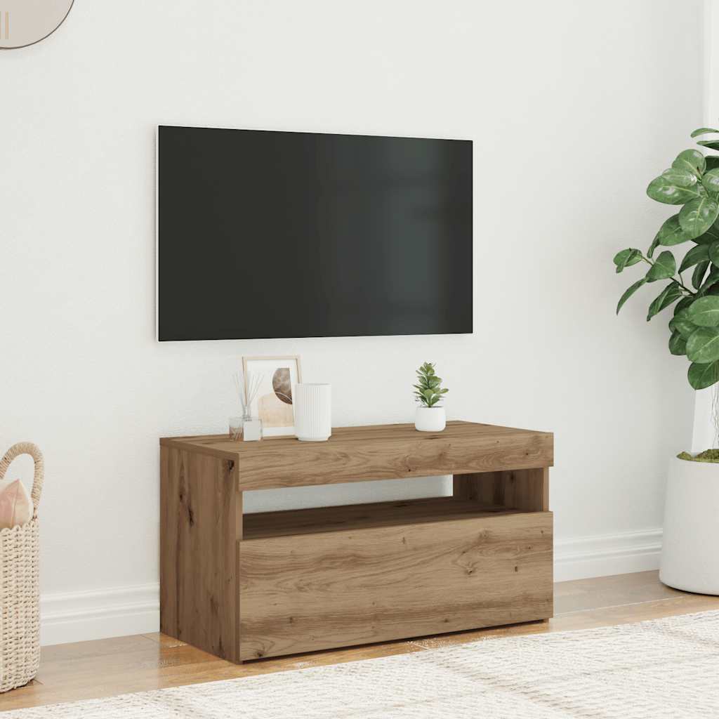 vidaXL Dulap TV cu LED stejar artizanal 75x35x40 cm lemn prelucrat