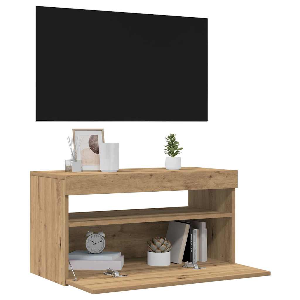 vidaXL Dulap TV cu LED stejar artizanal 75x35x40 cm lemn prelucrat