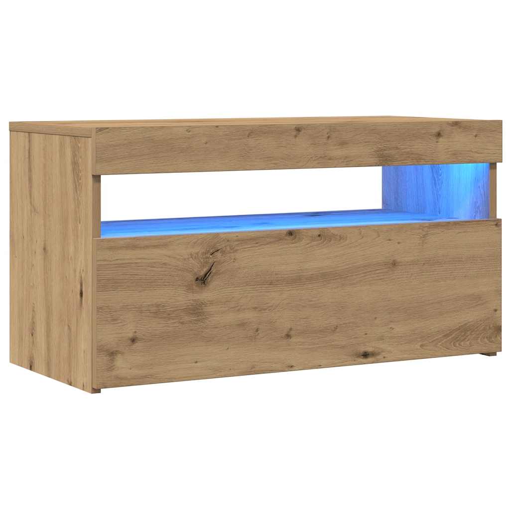 vidaXL Dulap TV cu LED stejar artizanal 75x35x40 cm lemn prelucrat