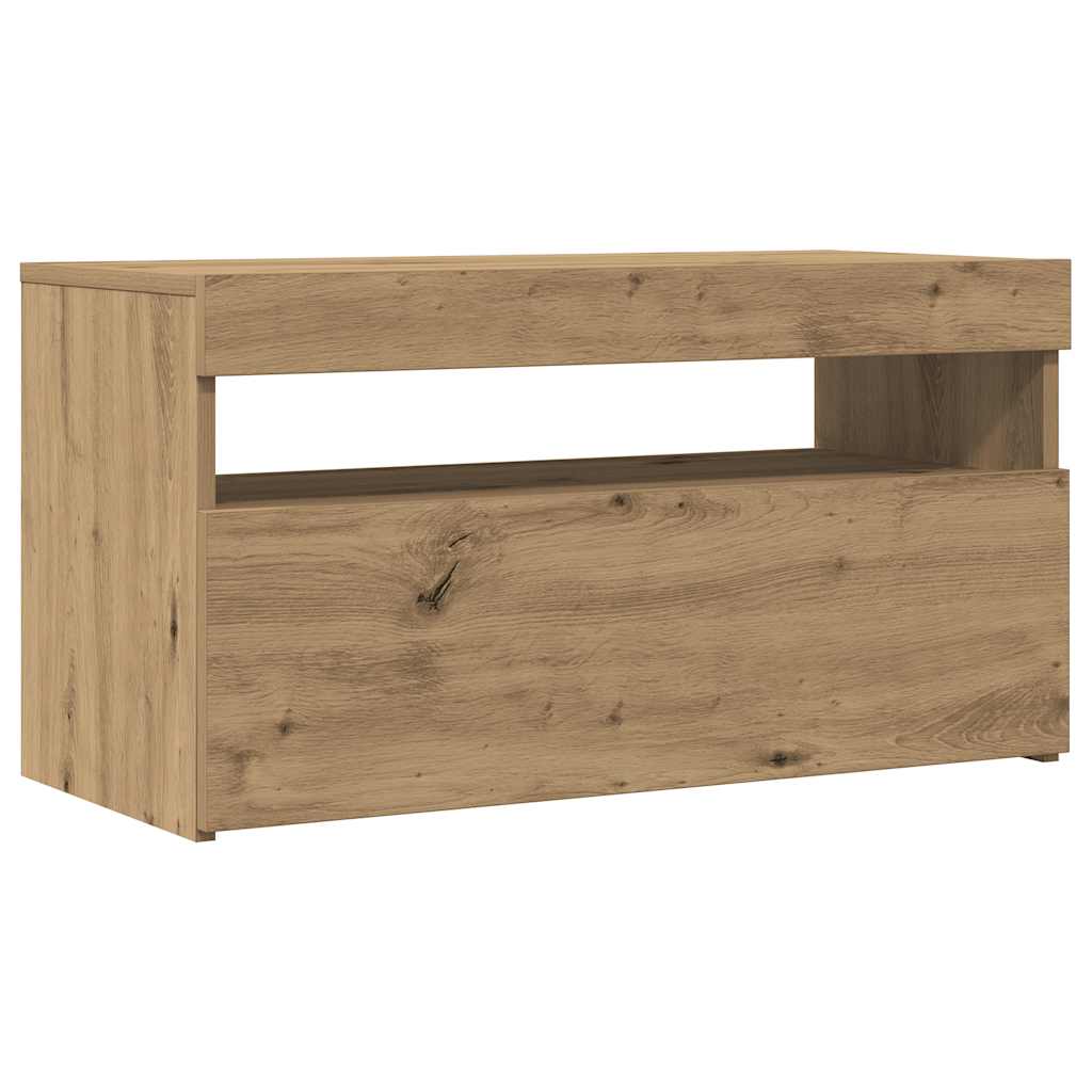 vidaXL Dulap TV cu LED stejar artizanal 75x35x40 cm lemn prelucrat