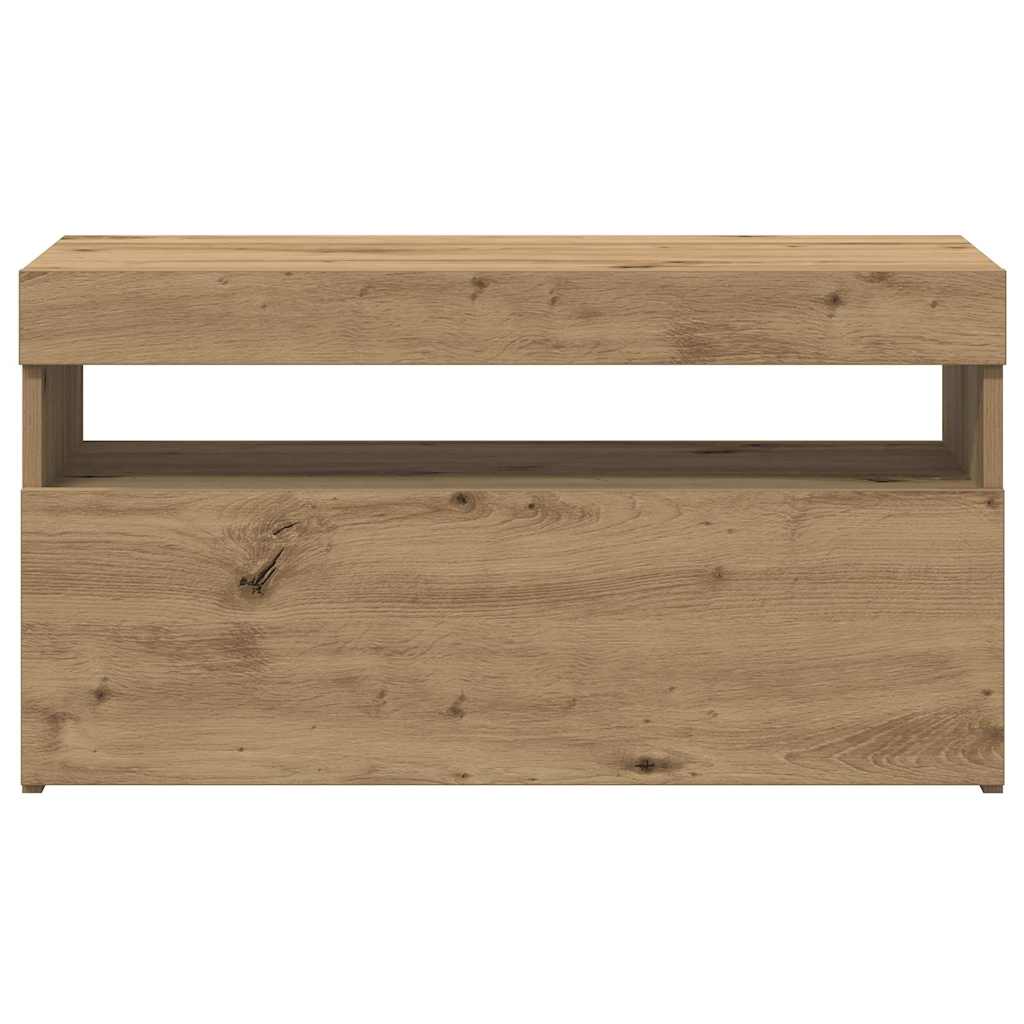 vidaXL Dulap TV cu LED stejar artizanal 75x35x40 cm lemn prelucrat