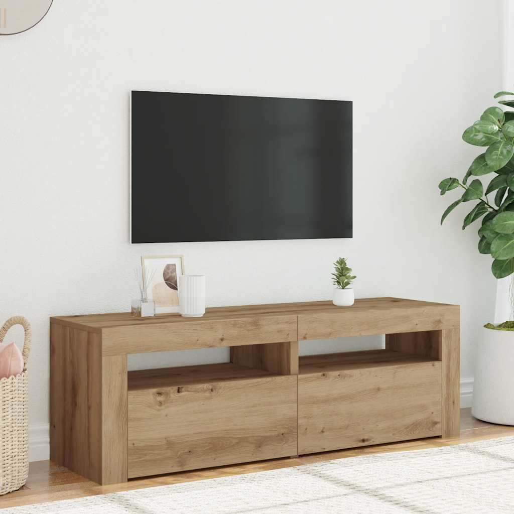 vidaXL Dulap TV cu LED stejar artizanal 120x35x40 cm lemn prelucrat