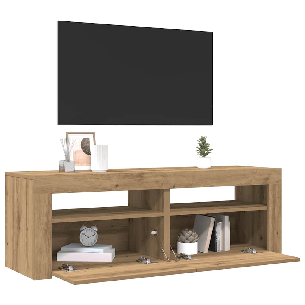 vidaXL Dulap TV cu LED stejar artizanal 120x35x40 cm lemn prelucrat