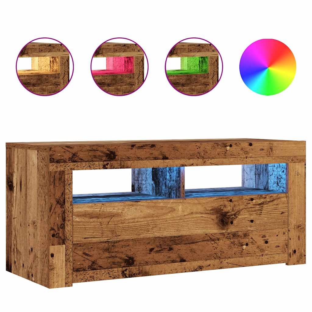 vidaXL Dulap TV cu lumini LED lemn vechi 90x35x40 cm lemn prelucrat vidaXL Dulap TV cu lumini LED lemn vechi 90x35x40 cm lemn prelucrat