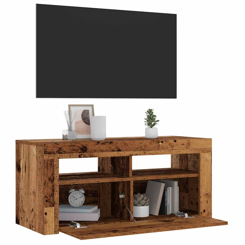 vidaXL Dulap TV cu lumini LED lemn vechi 90x35x40 cm lemn prelucrat vidaXL Dulap TV cu lumini LED lemn vechi 90x35x40 cm lemn prelucrat