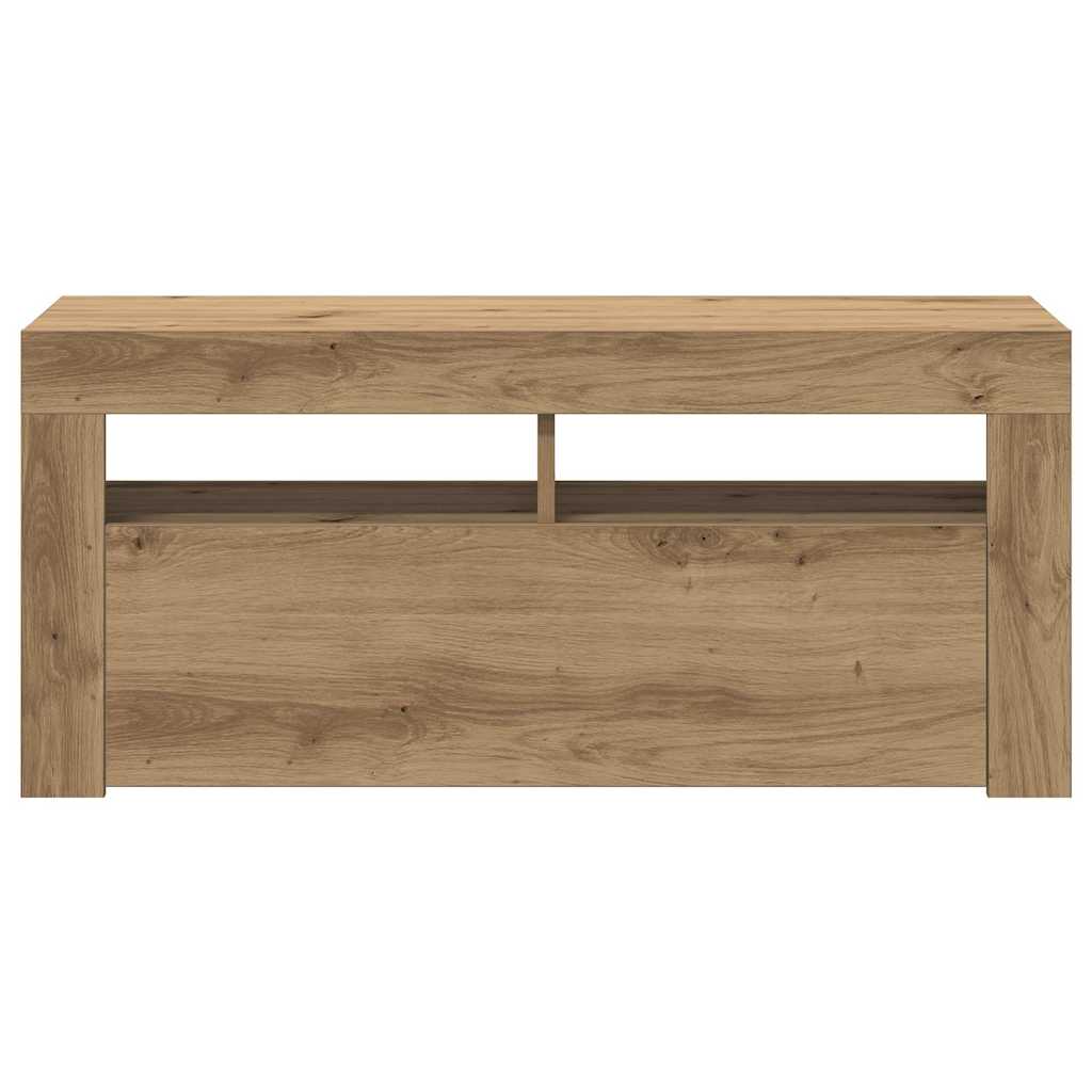 vidaXL Dulap TV cu LED stejar artizanal 90x35x40 cm lemn prelucrat