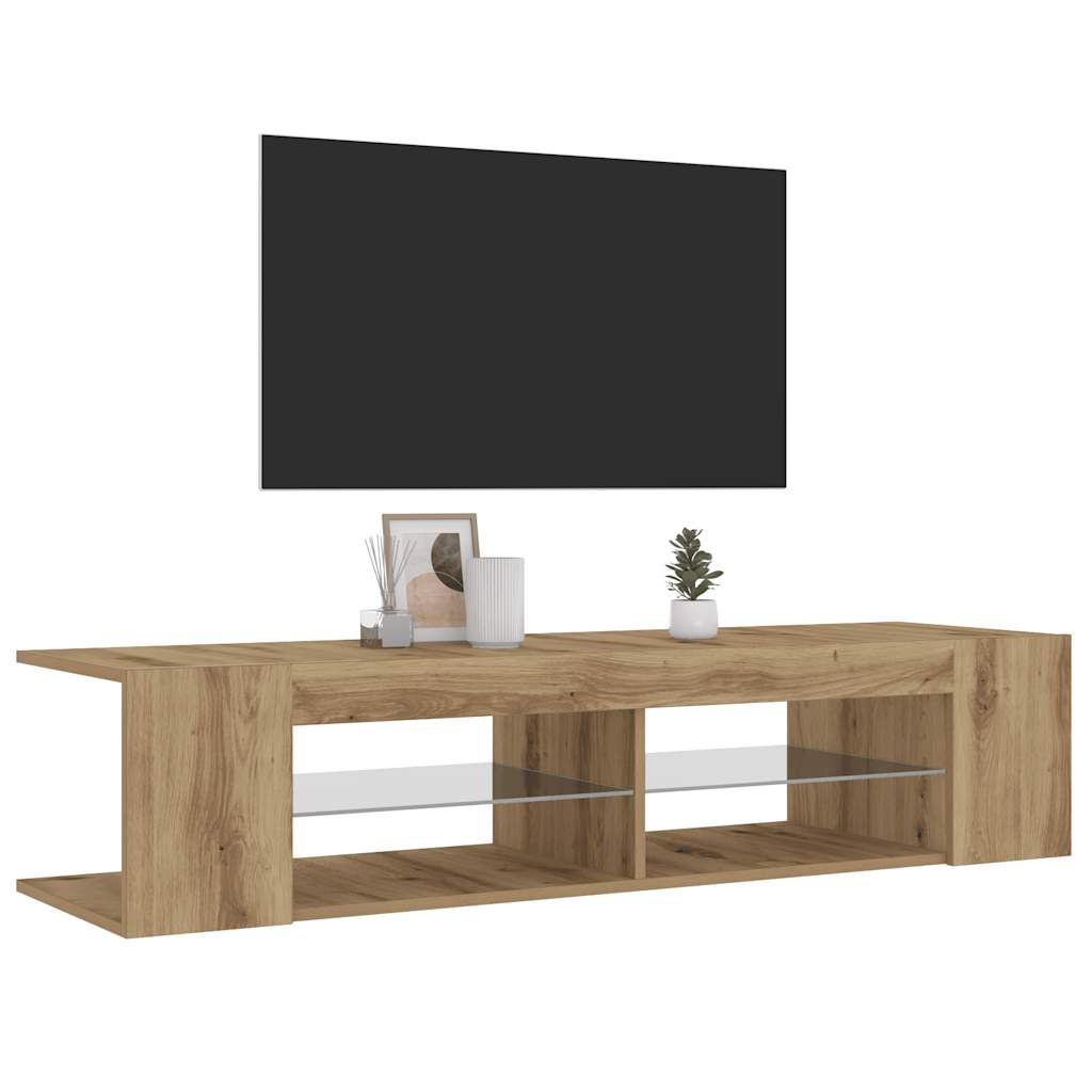 vidaXL Dulap TV cu LED stejar artizanal 135x39x30 cm lemn prelucrat