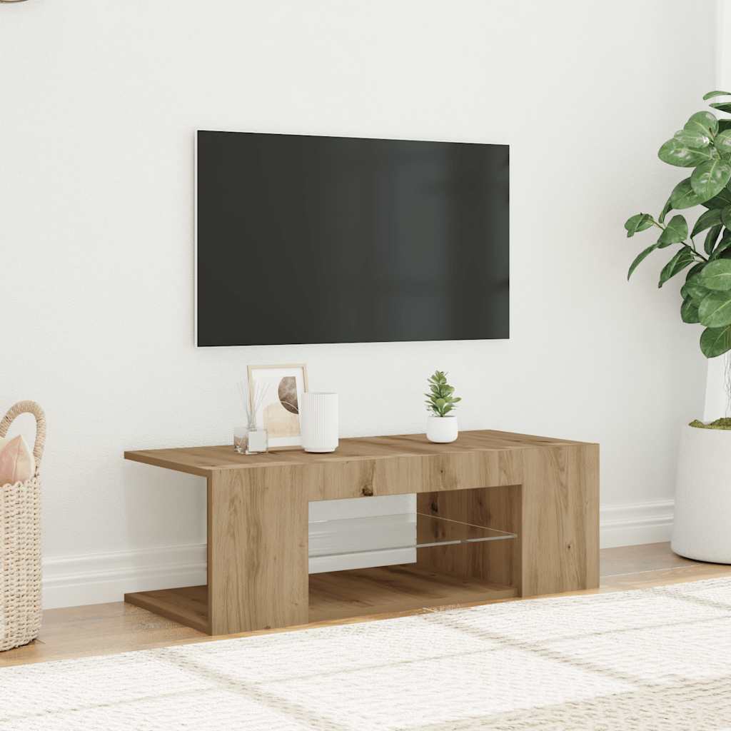 vidaXL Dulap TV cu LED stejar artizanal 90x39x30 cm lemn prelucrat