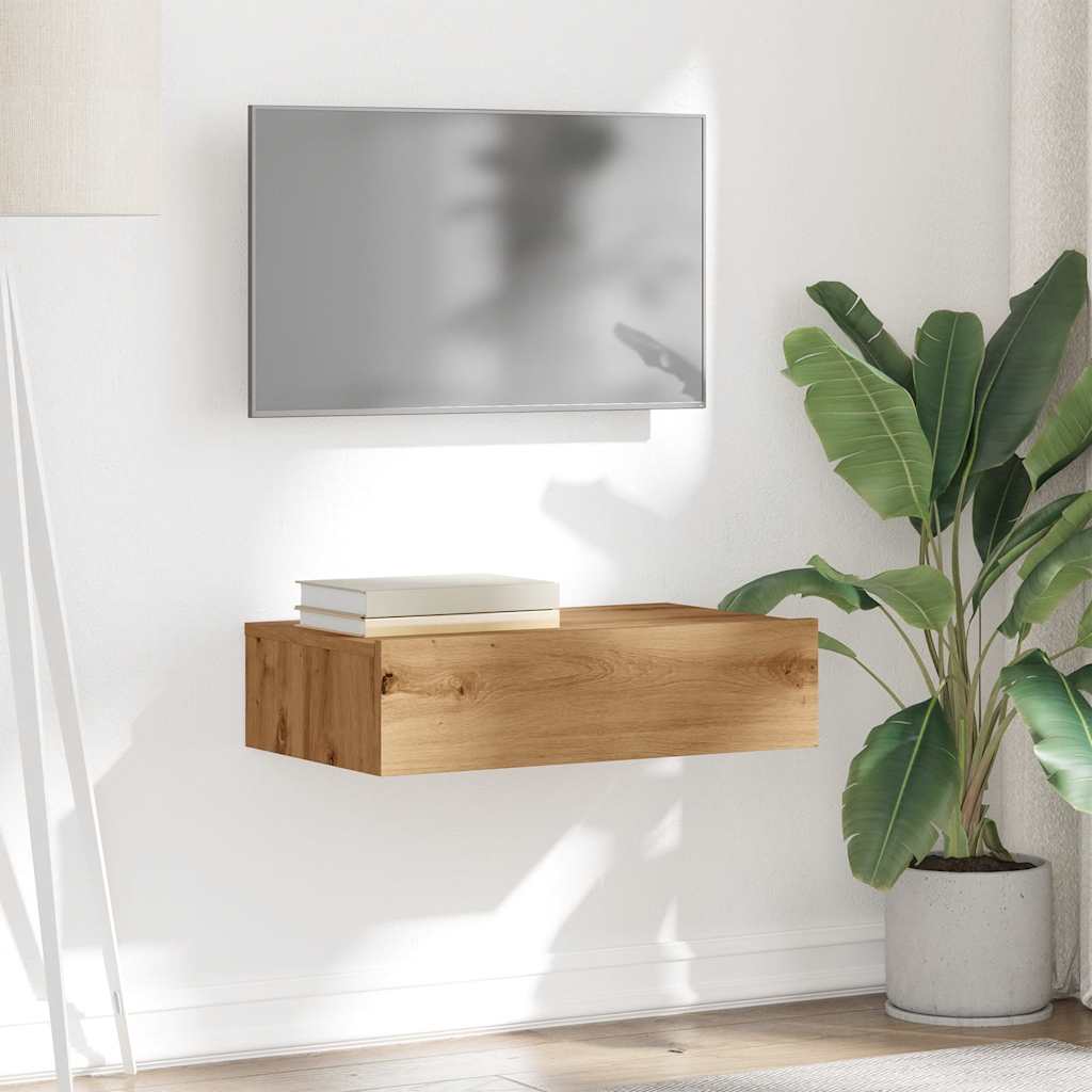 vidaXL Comodă TV cu lumini LED, stejar artizanal, 60x35x15,5 cm
