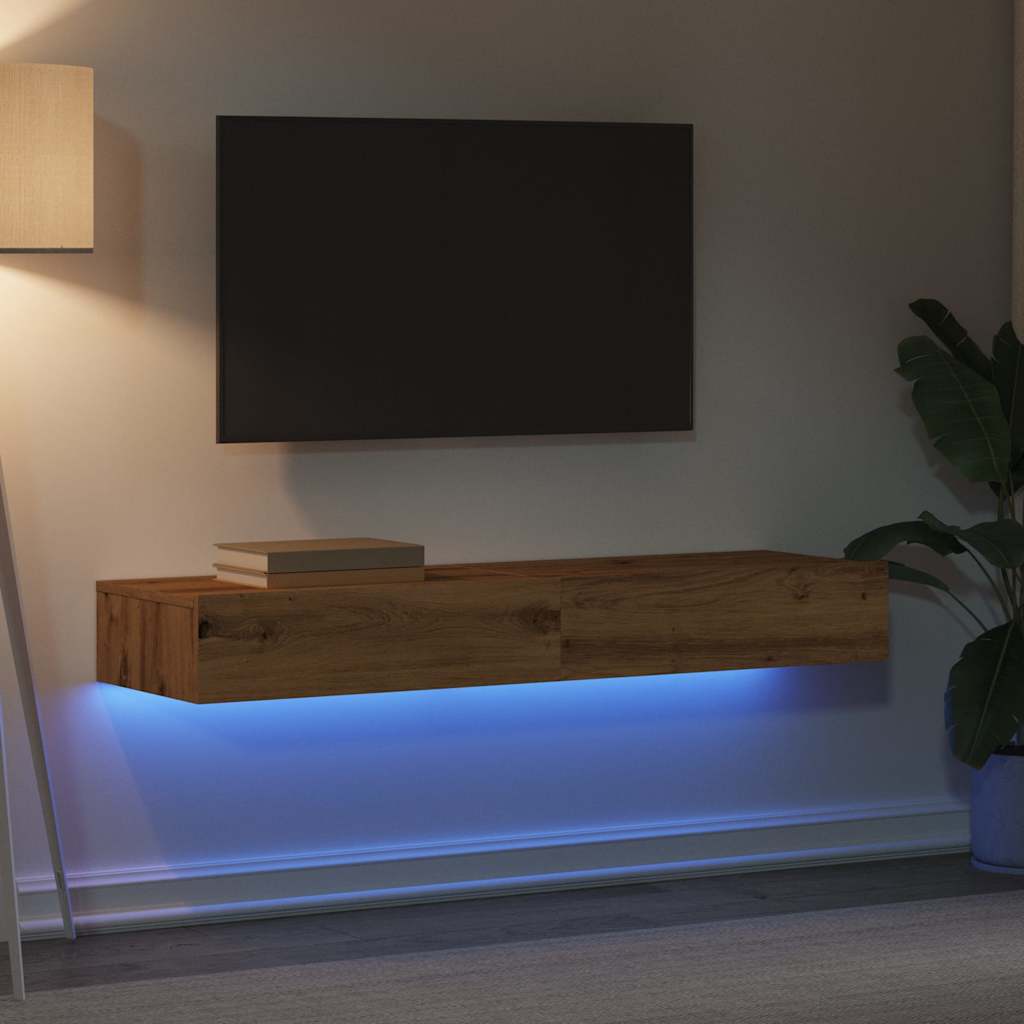 vidaXL Comode TV cu lumini LED 2 buc., stejar artizanal, 60x35x15,5 cm