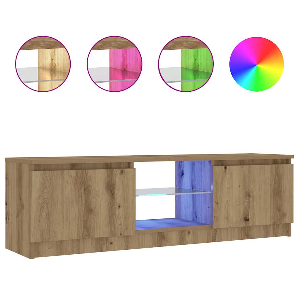 vidaXL Dulap TV cu LED stejar artizanal 120x30x36cm lemn prelucrat