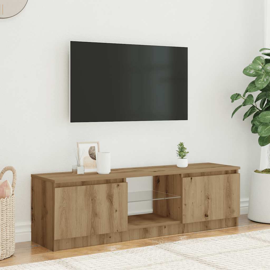 vidaXL Dulap TV cu LED stejar artizanal 120x30x36cm lemn prelucrat