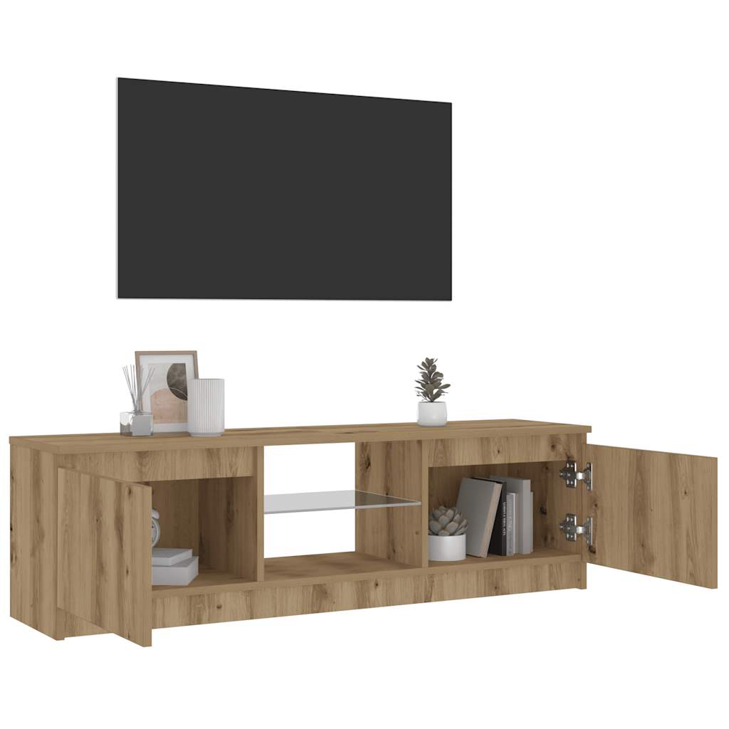 vidaXL Dulap TV cu LED stejar artizanal 120x30x36cm lemn prelucrat