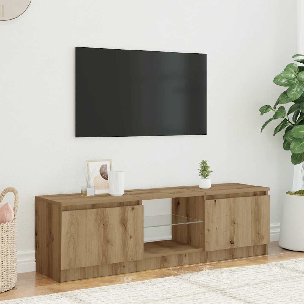 vidaXL Dulap TV cu LED stejar artizanal 140x40x36 cm lemn prelucrat