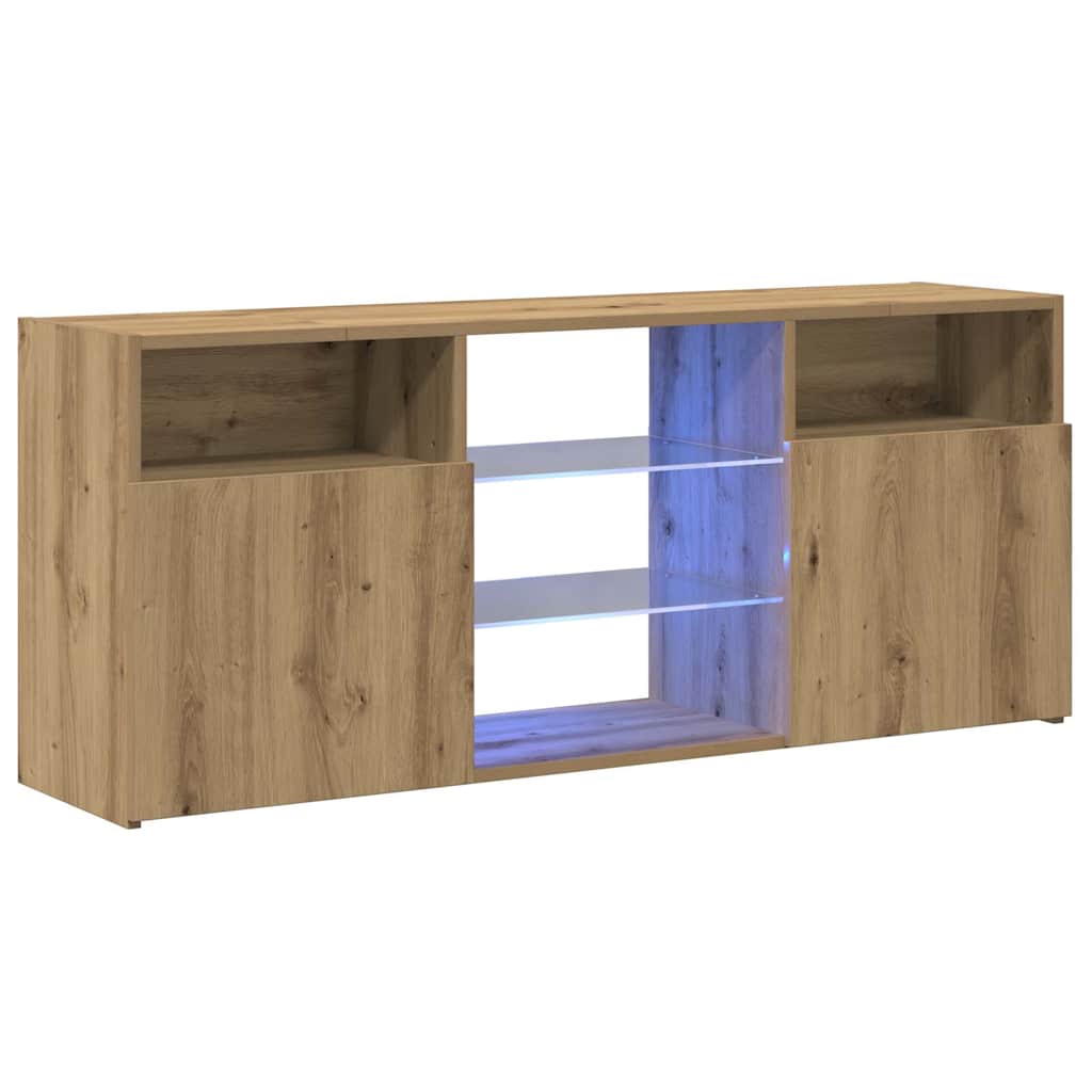 vidaXL Dulap TV cu LED stejar artizanal 120x30x50 cm lemn prelucrat