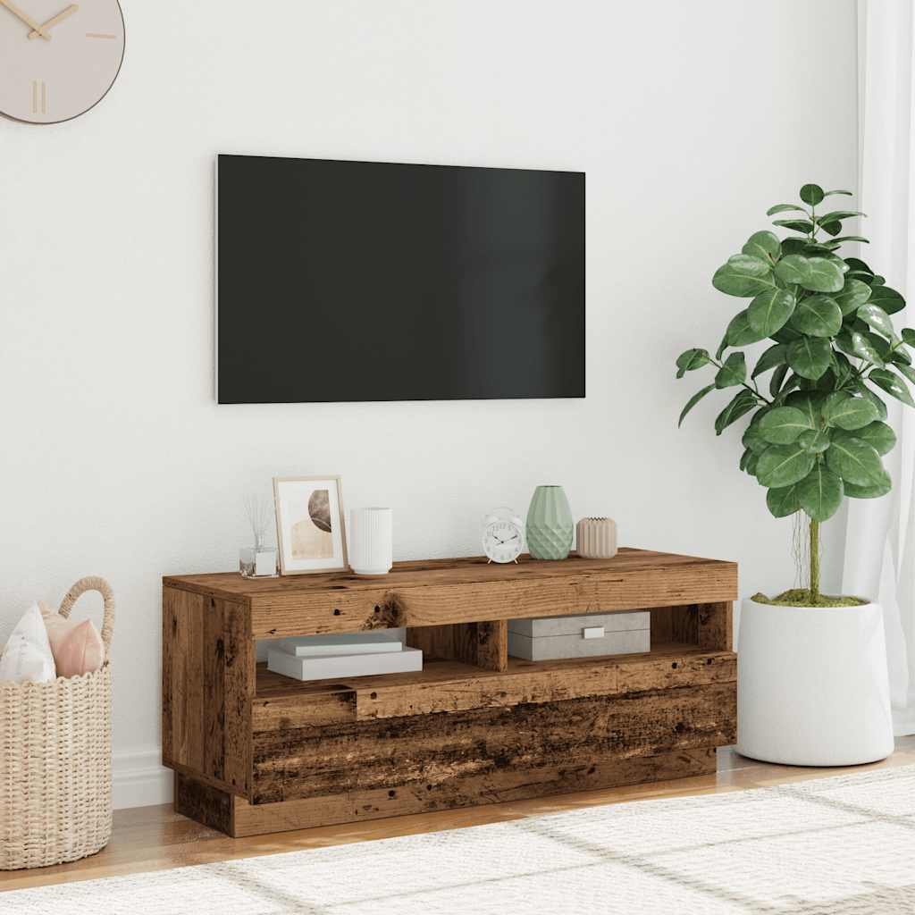 vidaXL Dulap TV cu lumini LED lemn vechi 100x35x40 cm lemn prelucrat vidaXL Dulap TV cu lumini LED lemn vechi 100x35x40 cm lemn prelucrat