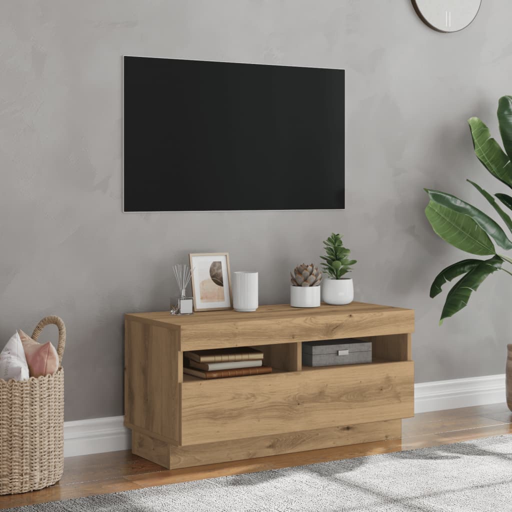 vidaXL Dulap TV lumini LED stejar artizanal 80x35x40 cm lemn prelucrat