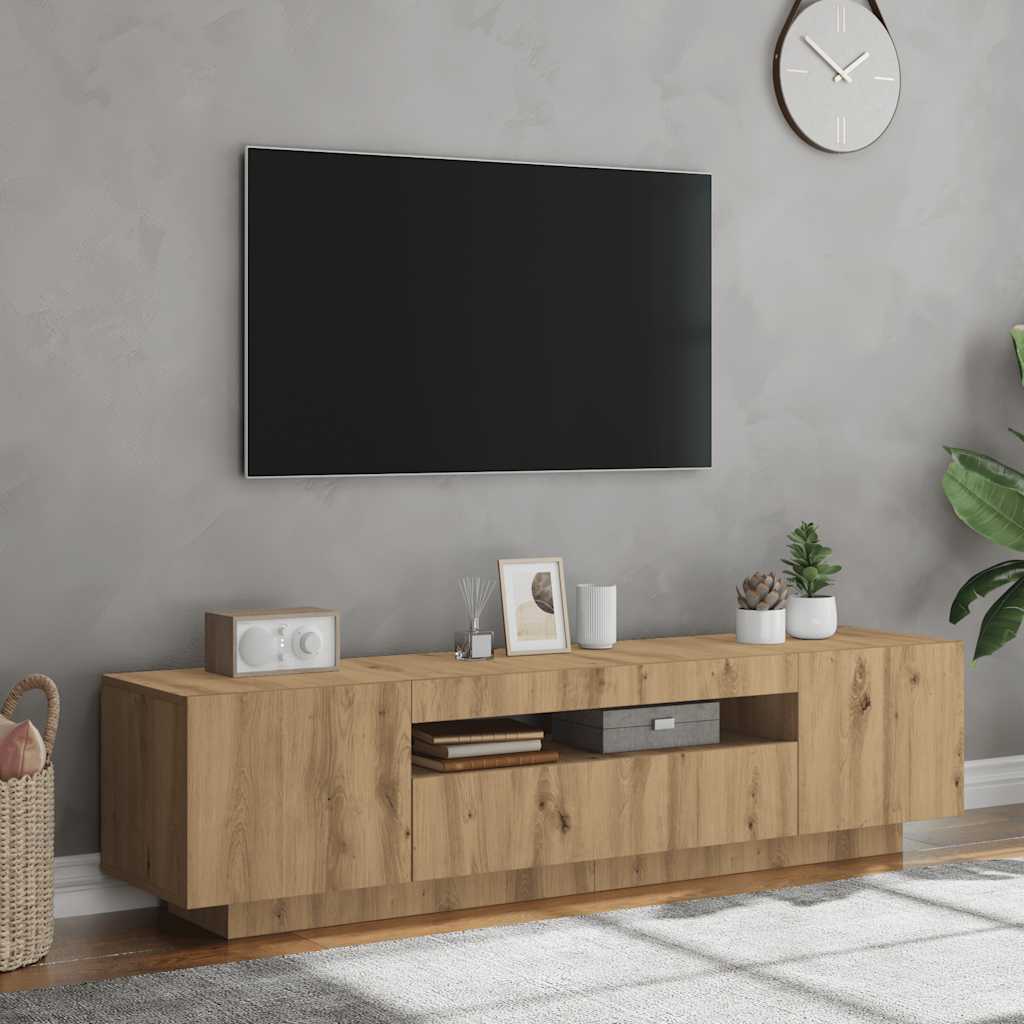 vidaXL Dulap TV cu LED stejar artizanal 160x35x40 cm lemn prelucrat