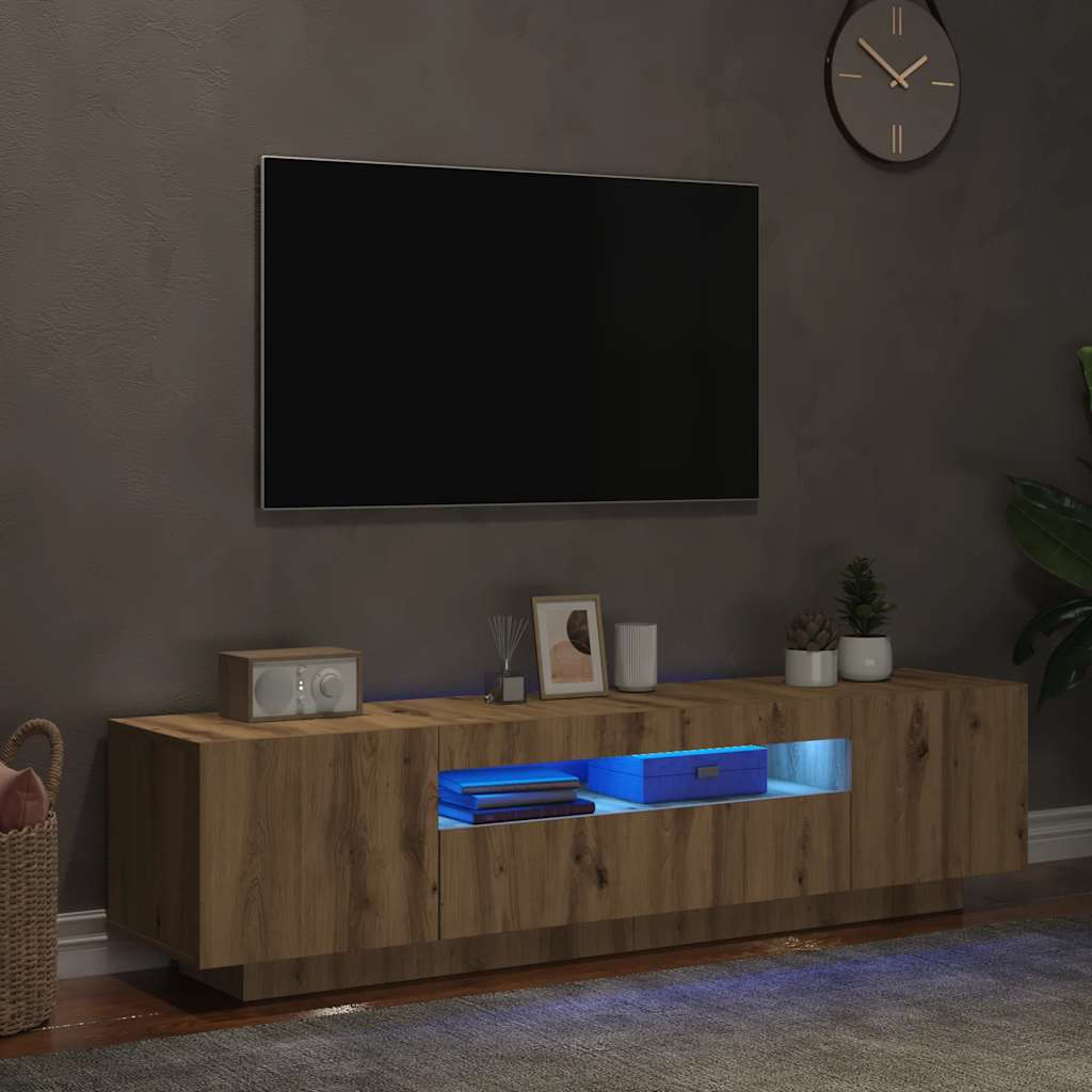 vidaXL Dulap TV cu LED stejar artizanal 160x35x40 cm lemn prelucrat