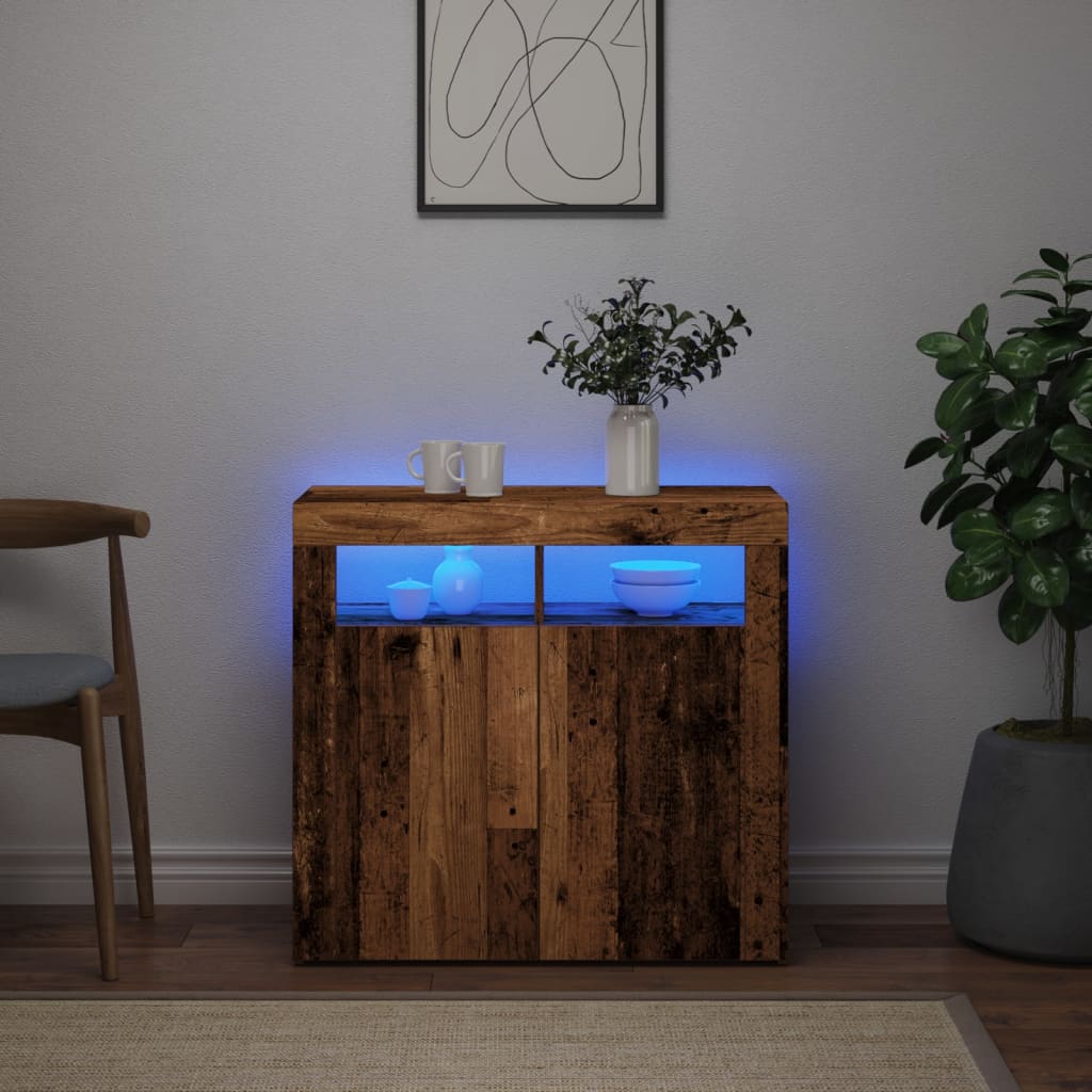 vidaXL Dulap cu lumini LED, lemn vechi, 80x35x75 cm, lemn prelucrat