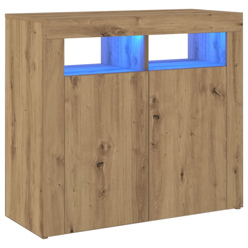 vidaXL Dulap cu lumini LED stejar artizanal 80x35x75 cm lemn prelucrat vidaXL Dulap cu lumini LED stejar artizanal 80x35x75 cm lemn prelucrat