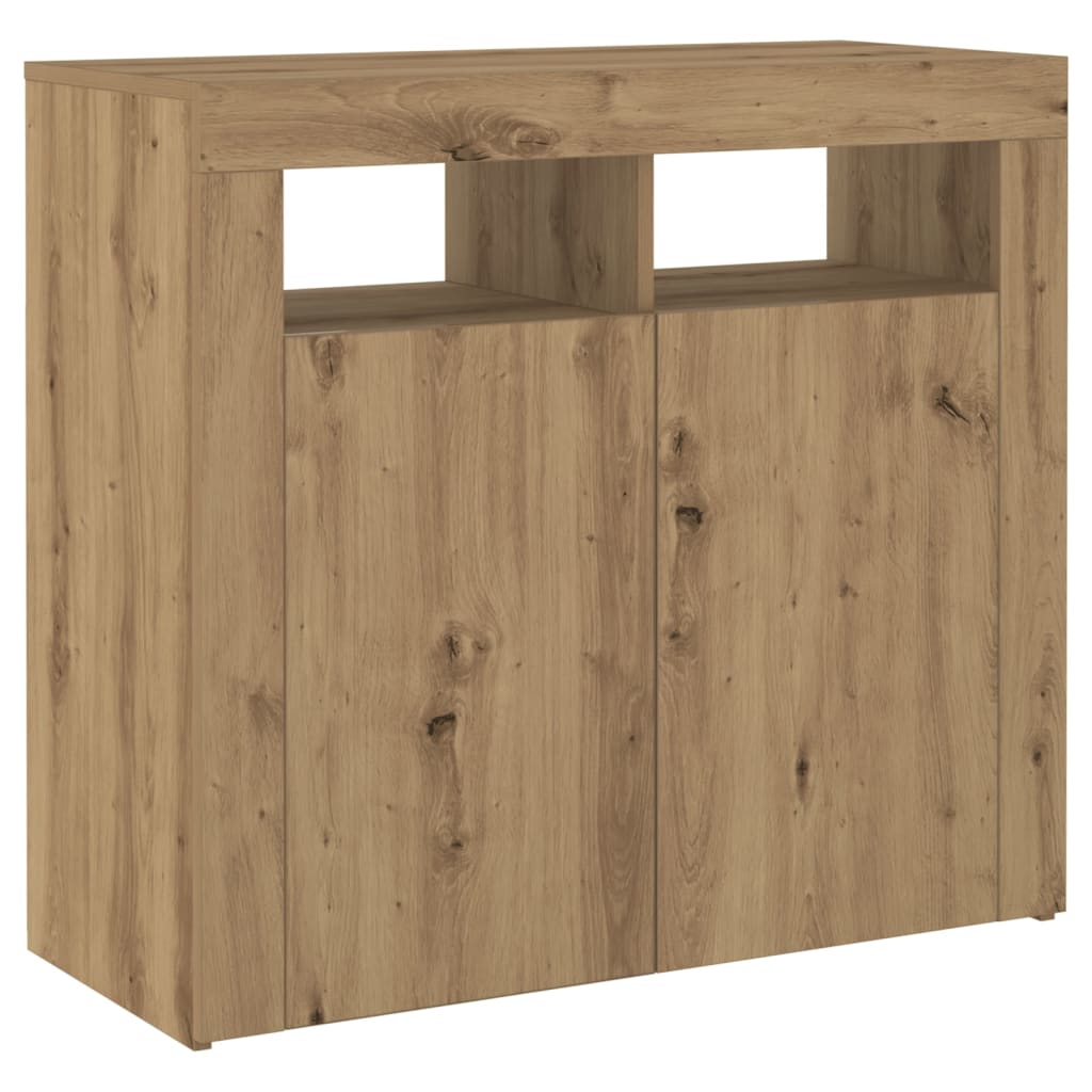 vidaXL Dulap cu lumini LED stejar artizanal 80x35x75 cm lemn prelucrat vidaXL Dulap cu lumini LED stejar artizanal 80x35x75 cm lemn prelucrat
