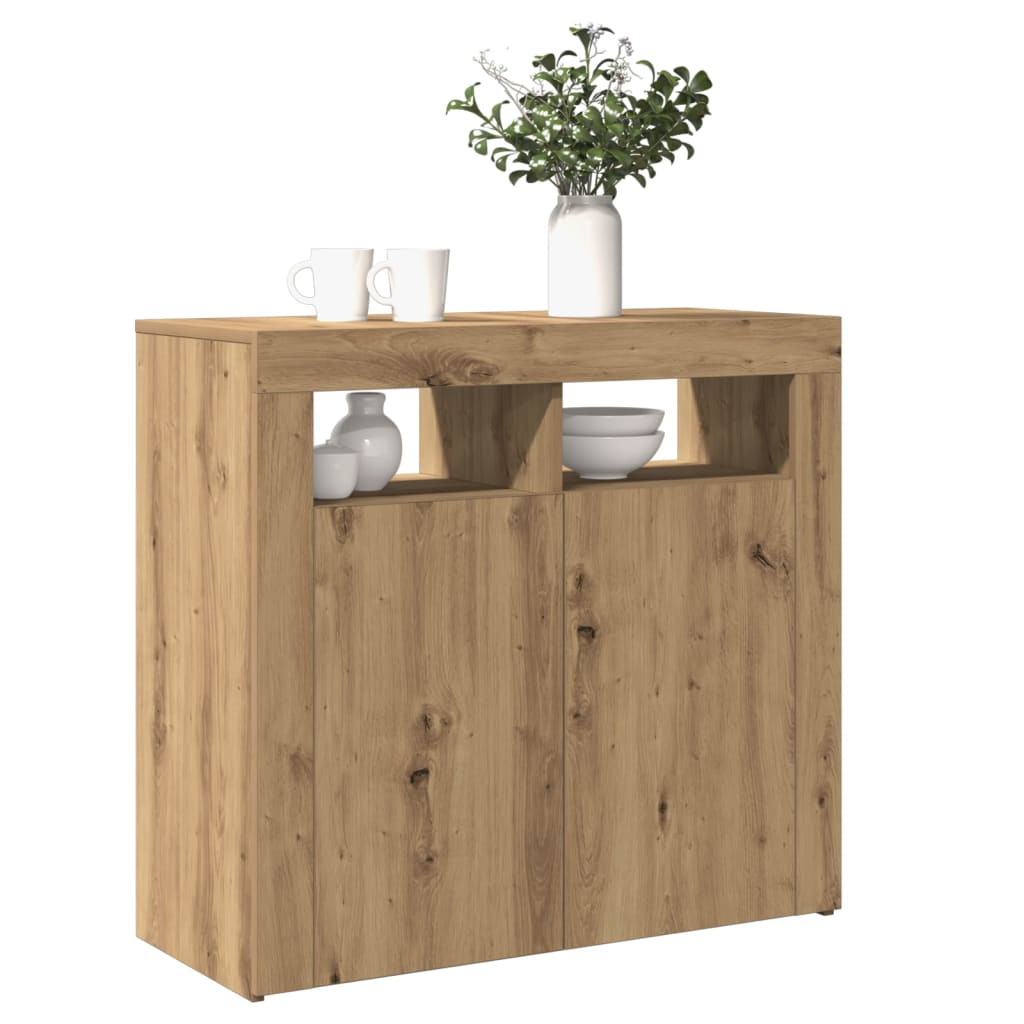 vidaXL Dulap cu lumini LED stejar artizanal 80x35x75 cm lemn prelucrat vidaXL Dulap cu lumini LED stejar artizanal 80x35x75 cm lemn prelucrat
