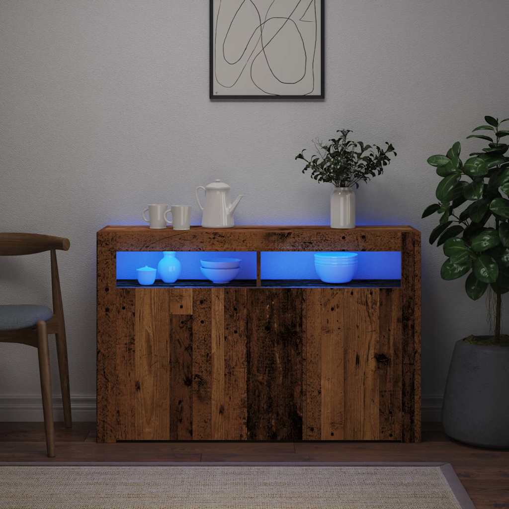 vidaXL Dulap cu lumini LED, lemn vechi, 115,5x30x75 cm, lemn prelucrat vidaXL Dulap cu lumini LED, lemn vechi, 115,5x30x75 cm, lemn prelucrat